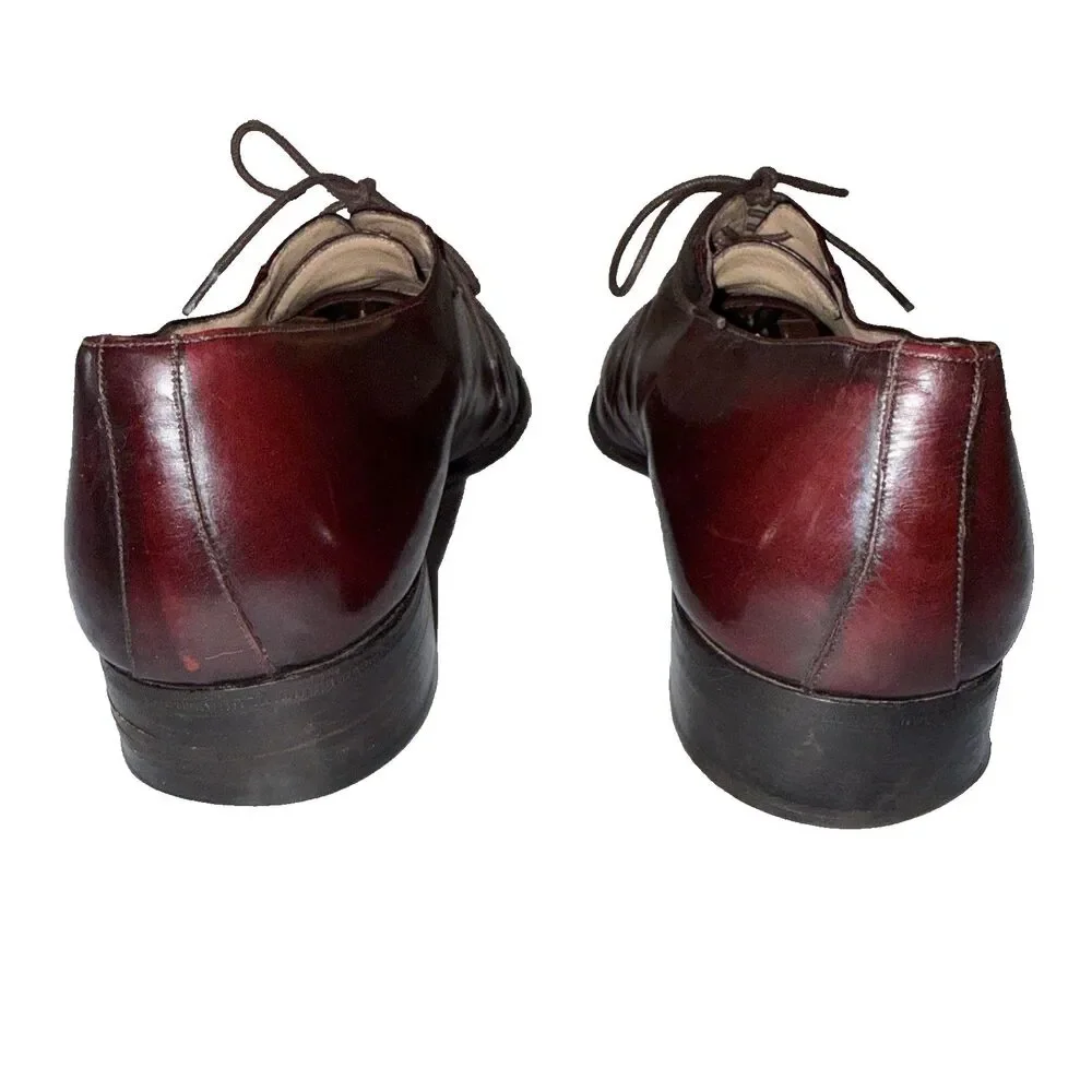 Bally Bilbao Mens 10D Oxblood Burgundy Leather Derby Brogue Lace Up Dress Shoes